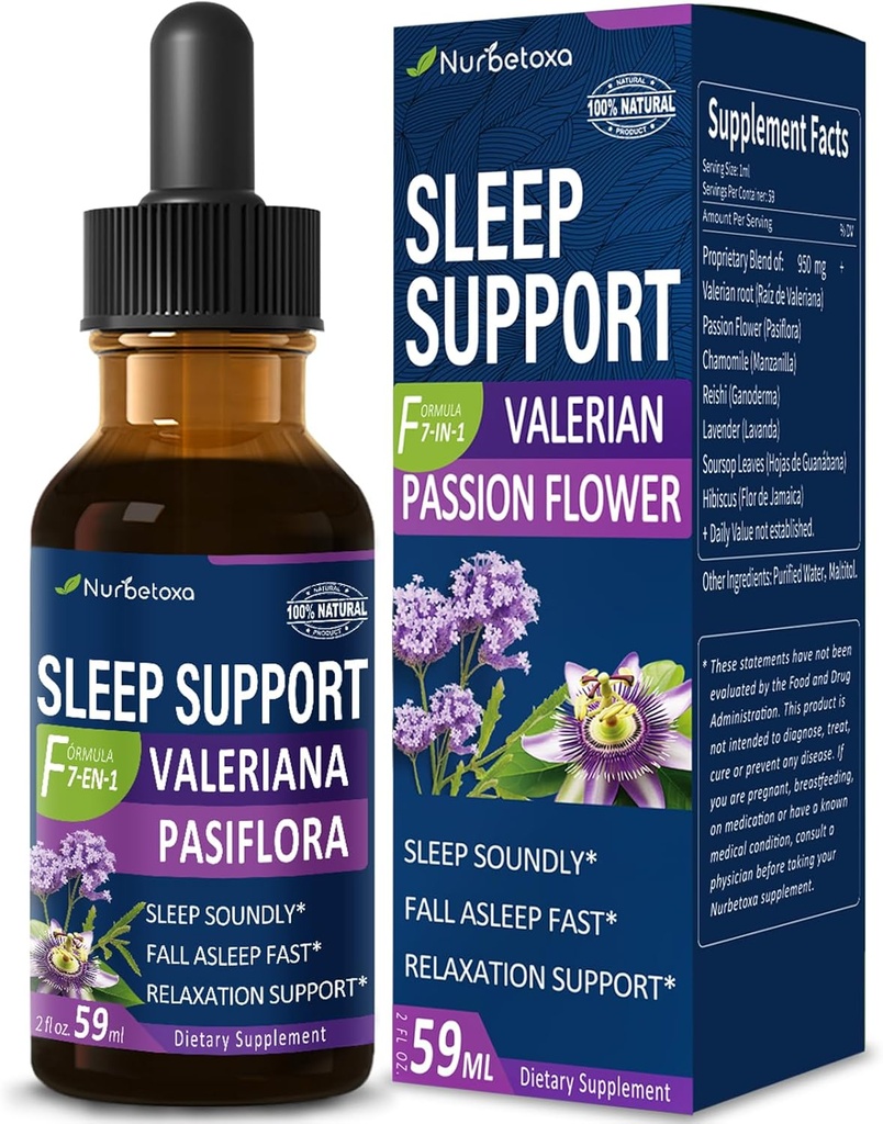 Valerian Sleep Support Drops, Gotas de Pasiflora y Valeriana y Lavanda para Dormir Profundamente fasto. Passion Flower & Lavender Hızlı ve Ses Uyku için Sıvı Tincture. 2oz