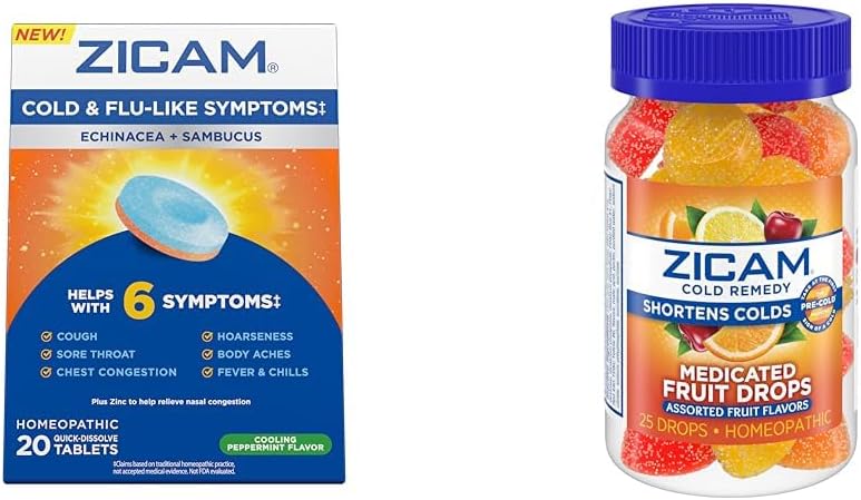 Zicam Ψυχρό & Γρίπη 20 δισκία σταγόνες φρούτων 25 μέτρα Ψυχρή μείωση Ομοιοπαθητικά φάρμακα ψευδάργυρου