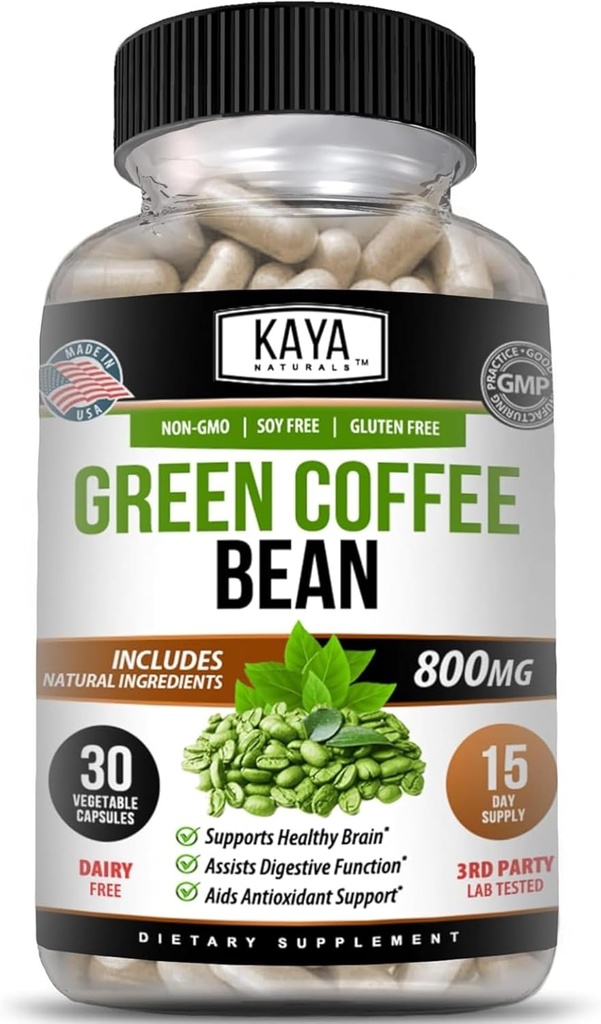 Kaya Naturals Πράσινο εκχύλισμα Coffee Bean - μη-GMO, συμπλήρωμα χωρίς γλουτένη (30 Count (Pack of 1)