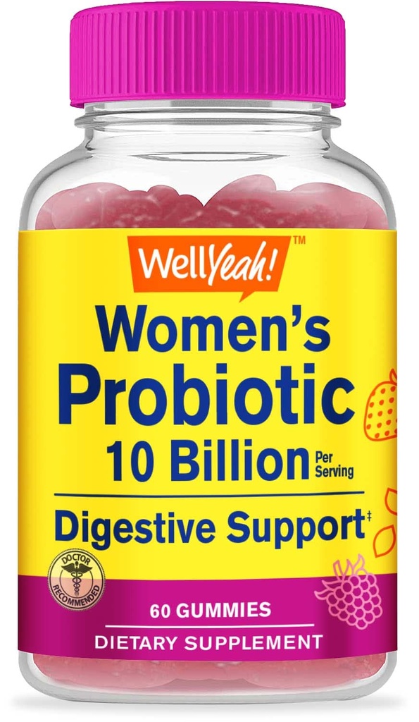 Kadın Gummies - 10 Milyar CFU - Digestive Support, Gut Health ve Feminine Health Support - Natural Sourced Flavors - Vegan, Gecikme Kadınları Probiyotik - 60 Gummies