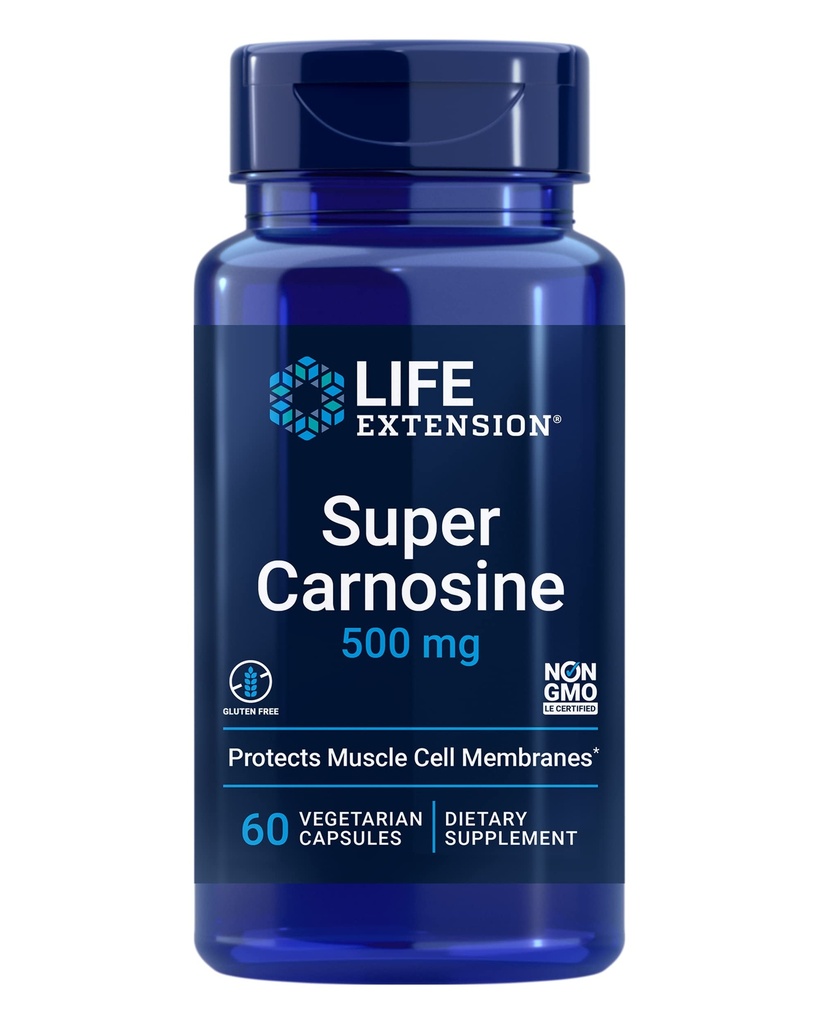 Life Extension Super Carnosine, L-carnosine, Luteolin, Vitamin B1, Muscle Support, Exercise Recovery, Heart Health, Gluten-Free, Non-GMO, Vegetarian, 60 Capsules
