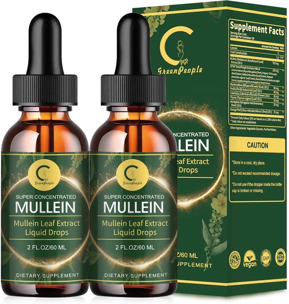 (2 Pack) Lungs için Düşler - Lung Detox & Cleanse için Yüksek Potency Mullein Leaf Ekstraksiyon, Respiratory için Destek, Immune, Digestive System, Natural Mullein Liquid Tincture, Non-GMO, 4 FL OZ