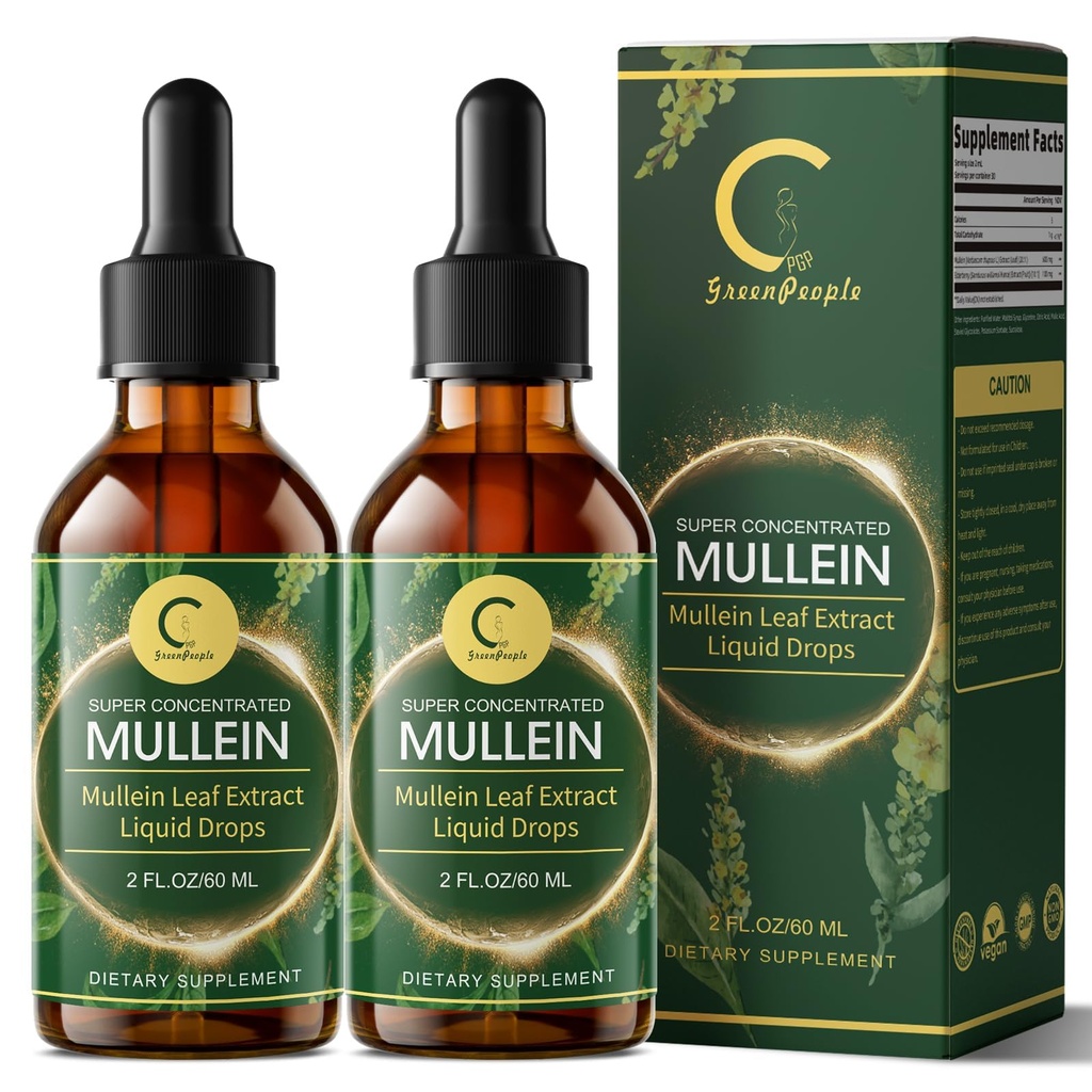 (2 Pack) Mullein Drops for Lungs - Εκχύλισμα φύλλων Mullein υψηλής ισχύος για Lung Detox & Cleanse, Υποστήριξη για το αναπνευστικό, ανοσοποιητικό, Digestive System, Φυσικό υγρό Mullein, μη GMO, 4 FL OZ