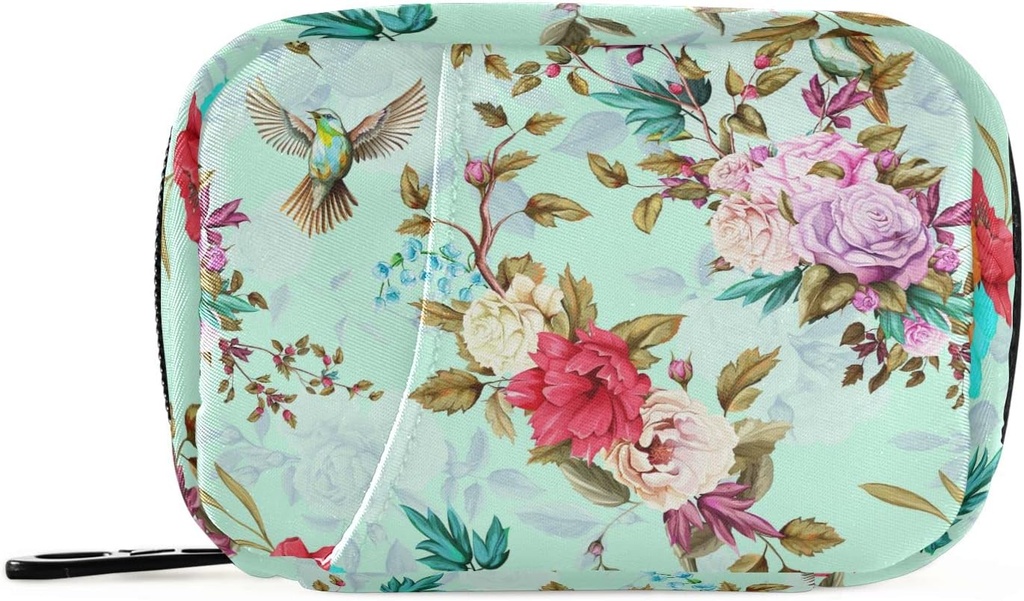 Rose Floral Birds Pill Box 7 Day Pill Case Bag Travel Pill Organizer Bag with Surface Portable Weekly Case Compact Boyut for Vitamin Supplement Sahibi için Özellik