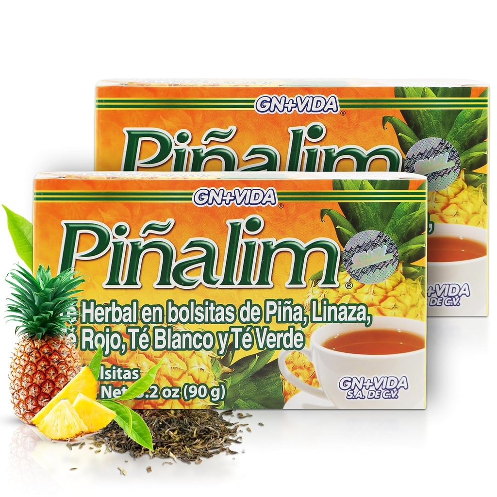 GN + VIDA Pinalim Tea | Detox Çay | Pineapple Temel Çay Kırmızı Çay, Yeşil Çay, Beyaz Çay ve Senna Leaf | Termogenic Etkisi | Twin Pack (2 x 30 Çay Çanta)