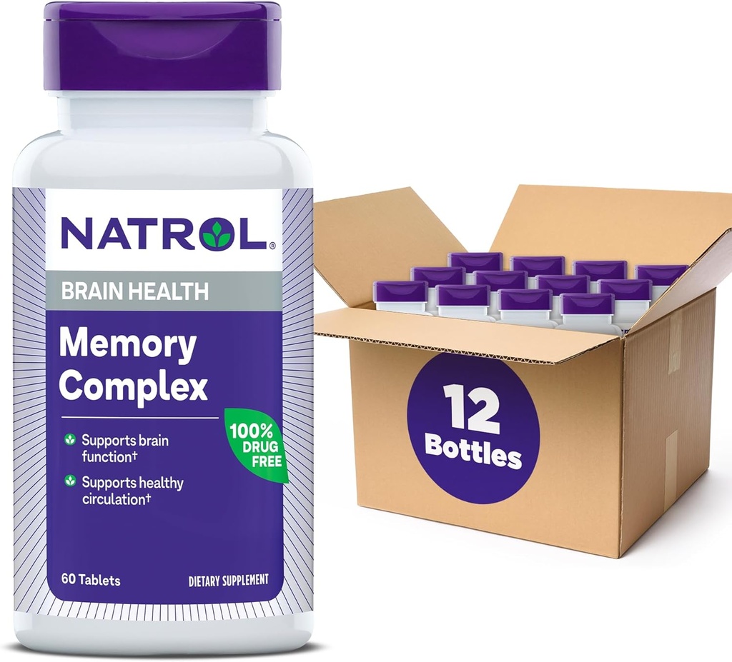 Natrol Memory Complex με Ginkgo Biloba 120mg και B Βιταμίνες, Συμπλήρωμα διατροφής για την υγεία του εγκεφάλου και την υποστήριξη της μνήμης, 60 δισκία, 30 ημέρες προσφοράς (πακέτο των 12)