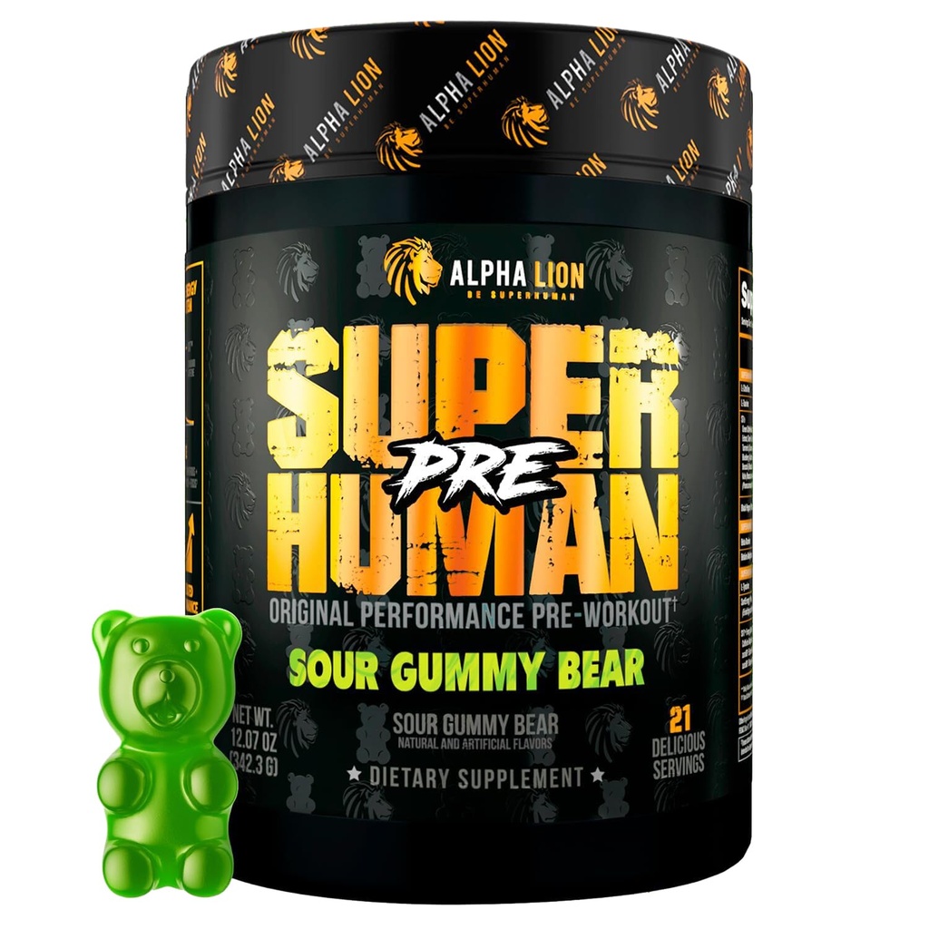 ALPHA LION Superhuman Preworkout Powder, Beta Alanine, L-Taurine & Tri-Πηγή Καφεΐνη για Παρατεταμένη Ενέργεια & Εστίαση, Nitric Oxide & Citrulline για Αντλία (21 Σερβίρεις, Κούνια Αρκούδας)
