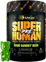 ALPHA LION Superhuman Pre Workout Toz, Beta Alanine, L-Taurine & Tri-Kaynak Sustained Energy & Focus, Nitrik Oksit & Citrulline for Pump (21 Hizmetler, Sour Gummy Bear Flavor)