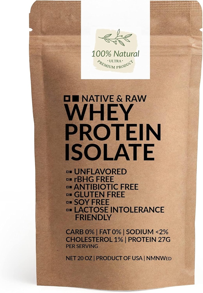 Yerli ve Raw Whey proteini, Unflavored, 0percent Carb, Low CholesterolSodium, rBGH Free, Antibiyotik Free, Gluten Free, Soy Free, Good for Keto, Paleo, and Lactose intolerance, 20 Oz