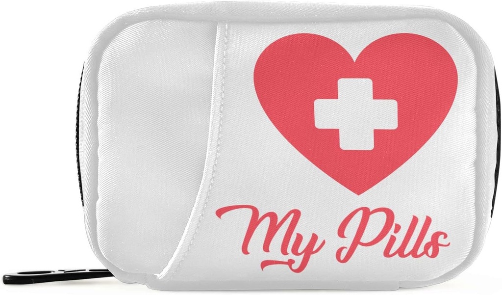 Pill Organizer Cross Red Heart Pill Box 7 Day Pill Case Bag Travel Pill Organizer Bag with Surface Portable Weekly Case Compact Boyut for Vitamin Supplement Sahibi