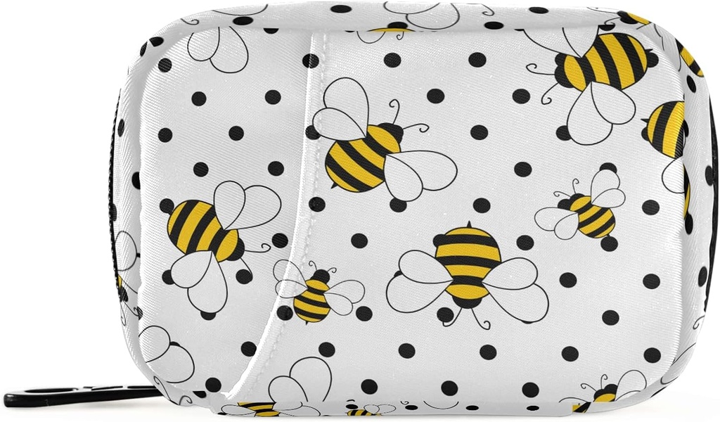 Μέλισσες σε Polka Dots Pill Box 7 Day Pill Υπόθεση Travel Pill Οργανωτής Τσάντα με Zipper Φορητή Εβδομαδιαία Θήκη Συμπαγές Μέγεθος για τον κάτοχο συμπλήρωμα βιταμίνης