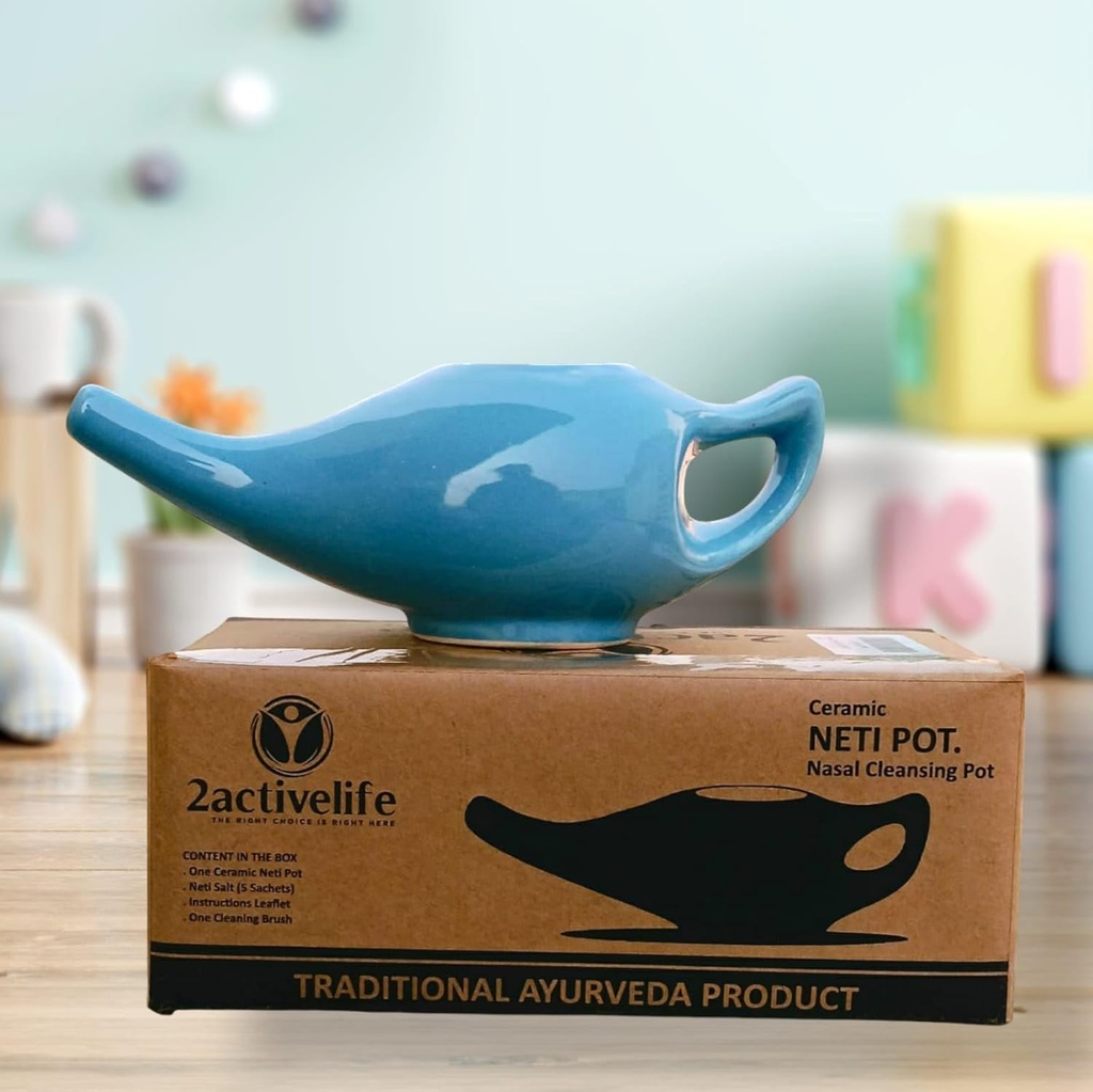 Yoga Neti Pot for Sinus & Congestion Temizlik / Mikrodalga ve Dishwasher Friendly | Leakt Dayanıklı Seramik Neti Pot| Nasal Wash Handcrafted Dayanıklı Seramik - Blue