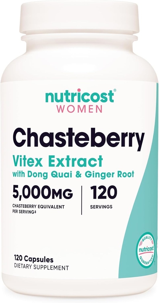 Nutricost Chasteberry Supplement for Women 120 Capsules, 5000 mg Equivalent Per Service (500 mg of 10:1 Ekstraksiyon), Dong Quai & Ginger Root Extract, Vegetarian, Gluten Free & Non-GMO