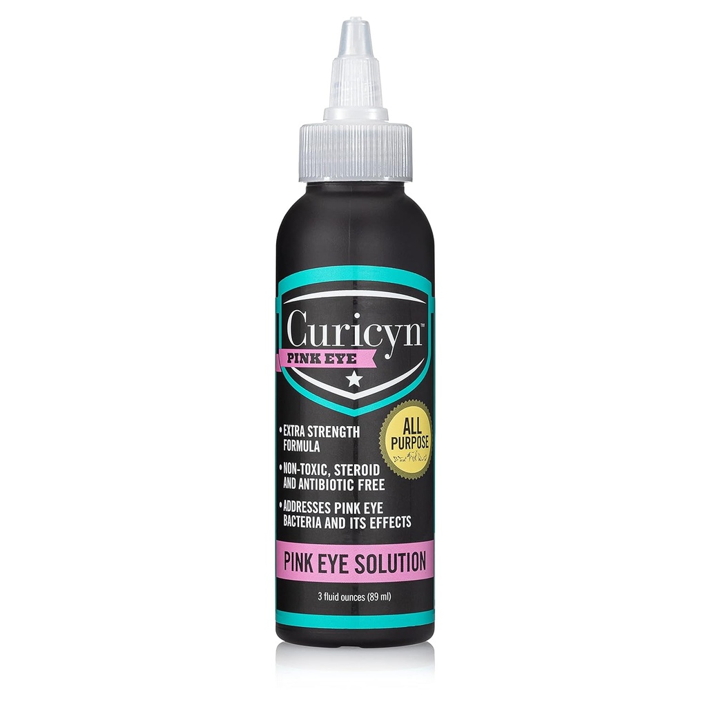 Curicyn Pink Eye Çözüm (3 oz), Dog Eye Drops, Conjunctivitis Eye Drops for Dogs, Cats, Livestock ve Horses, Dog Eye Purified Anolyte, Güvenli ve Soothing Dog Eye Drops for Infections