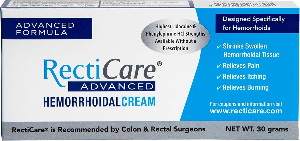 Recticare Advanced Hemorrhoidal Krem: Sıvı ve Soothe Hemorrhoids - Itch, Pain, Burn Relief - 30g Hemorrhoidal Krem ile Lidokain
