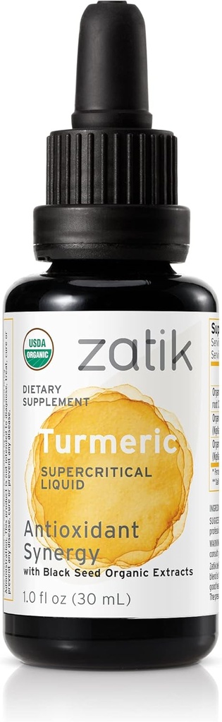 Zatik Naturals - Turmeric Supercritical Liquid Synergy με Black Seed Organic CO2 Extract, Αντιοξειδωτικό, Ψυχρό Πιέζεται, Μη εξευγενισμένο Έλαιο, Vegan, Μη ΓΤΟ, Οργανικό, 1.0 fl oz.