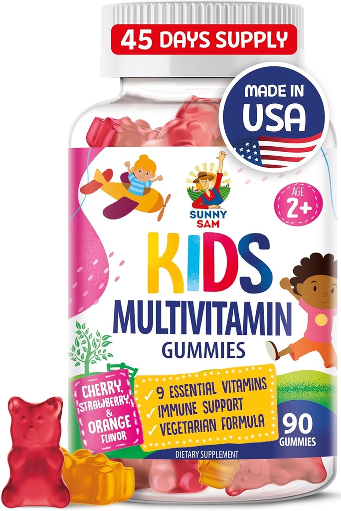 Çocuklar Multivitamin Gummies - 90 Chewable Vitaminler - 2 ve Yukarıda 14 Temel Vitaminlerle Günlük Tamam - A, C, D, E, Vegetarian B6 ve B12, çinko, Biotin