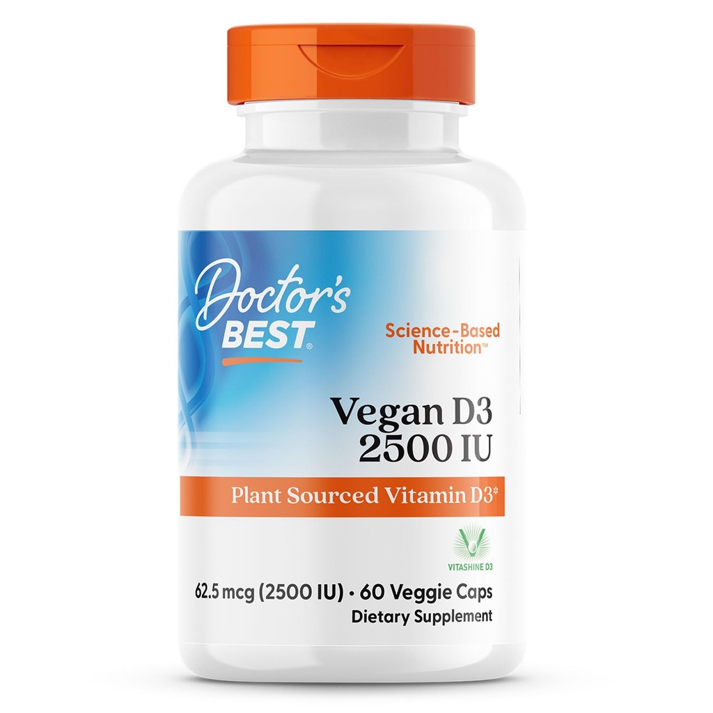 Doktorlar En İyi Vegan D3 2500 IU (Vitashine), Bitki Kaynağı D3, Non-GMO, Gluten Free, Soy Free, Vegan 60 Veggie Caps