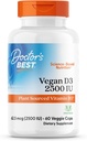 Doctors Best Vegan D3 2500 IU (Vitashine), Plant Sourced Vitamin D3, Non-GMO, Gluten Free, Soy Free, Vegan 60 Veggie Caps