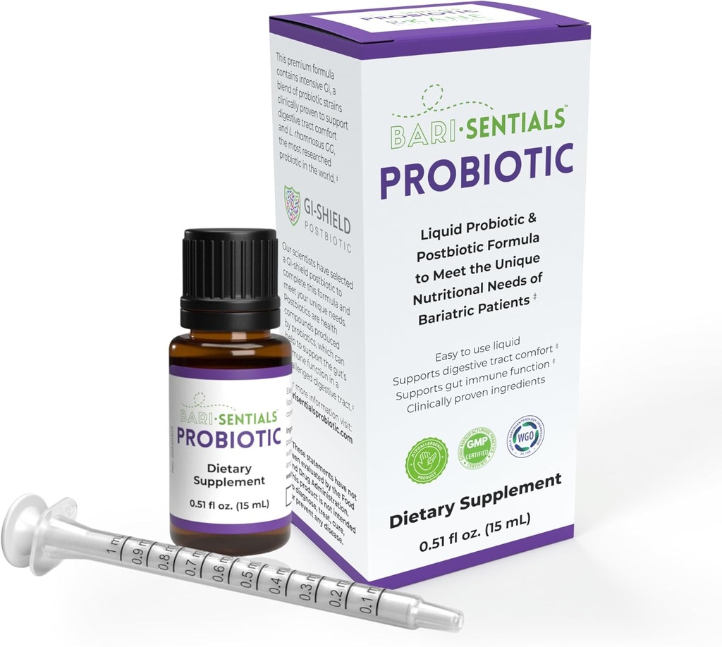 Barisentials Bariatric Liquid Probiotic and Postbiotic Premium Formula - Clinically Researched - Essential for Digestive Health and Immunity Post- Surgery, Χαμηλή δόση όγκου, 15mL