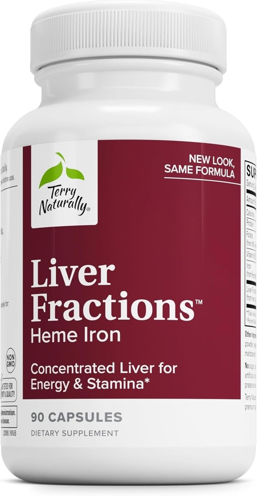 Terry Natural Liver Fractions - Endurance & Energy Support with Gentle Iron - Diyetary Supplement Supports Sağlıklı Kırmızı Kan Hücre Formasyon - Canlı Sağlık için Demir Supplement - 90 Capsules