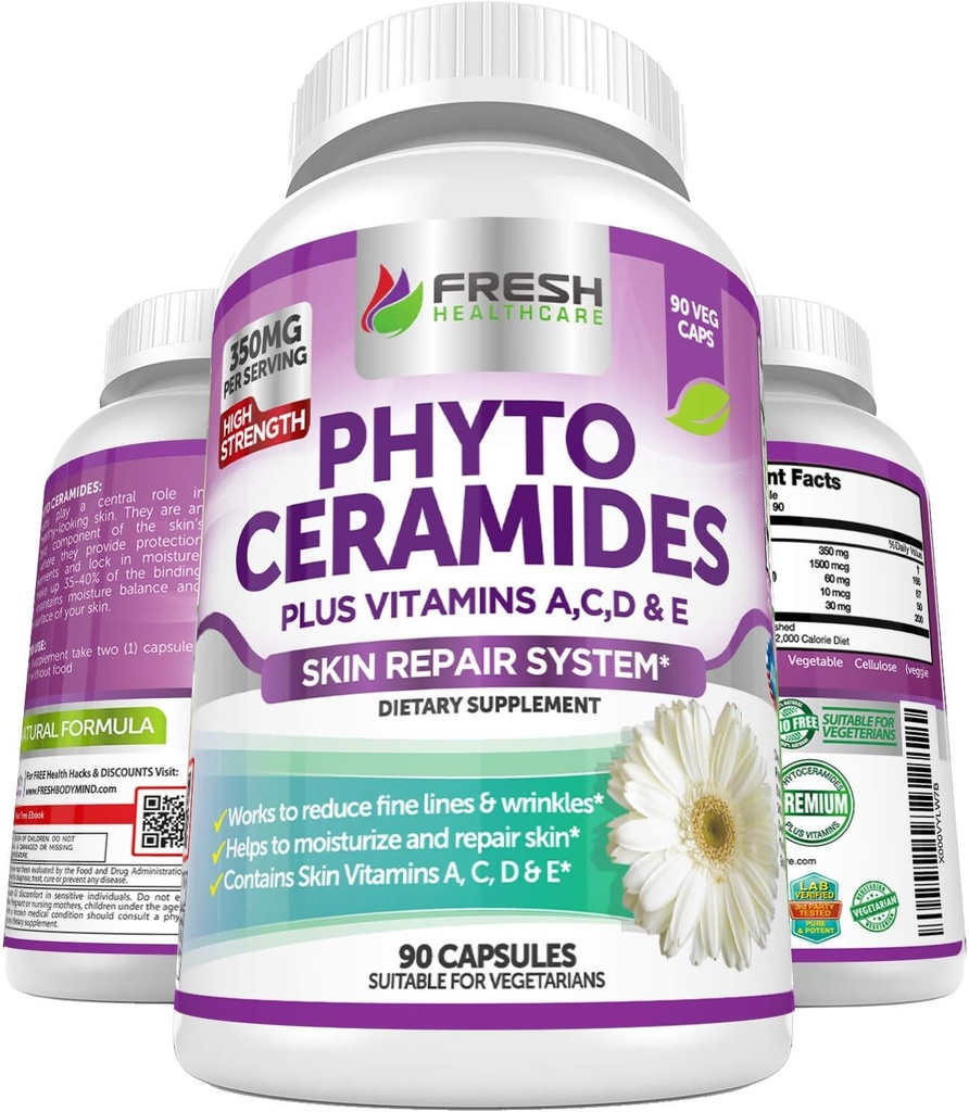Phytoceramids - 3 Ay Supply - Plus Skin Vitamins A,C,D & E for Skin Tamir & Rejuvenation - Anti Aging Powerhouse for Reduced Fine Lines & Wrinkles Tarafından Fresh Health