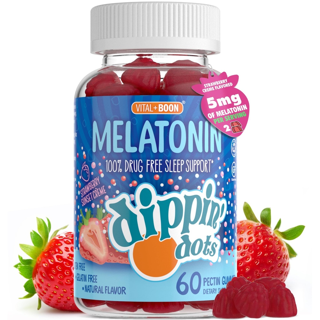 Melatonin Sleep Support Gummies (60 Kont) Strawberry Sunset Creme Flavor Chews | 2.5 mg Per Gummy Sleep Supplement for Children and Yetişkinler | Supplement for Faster & Longer Sleep