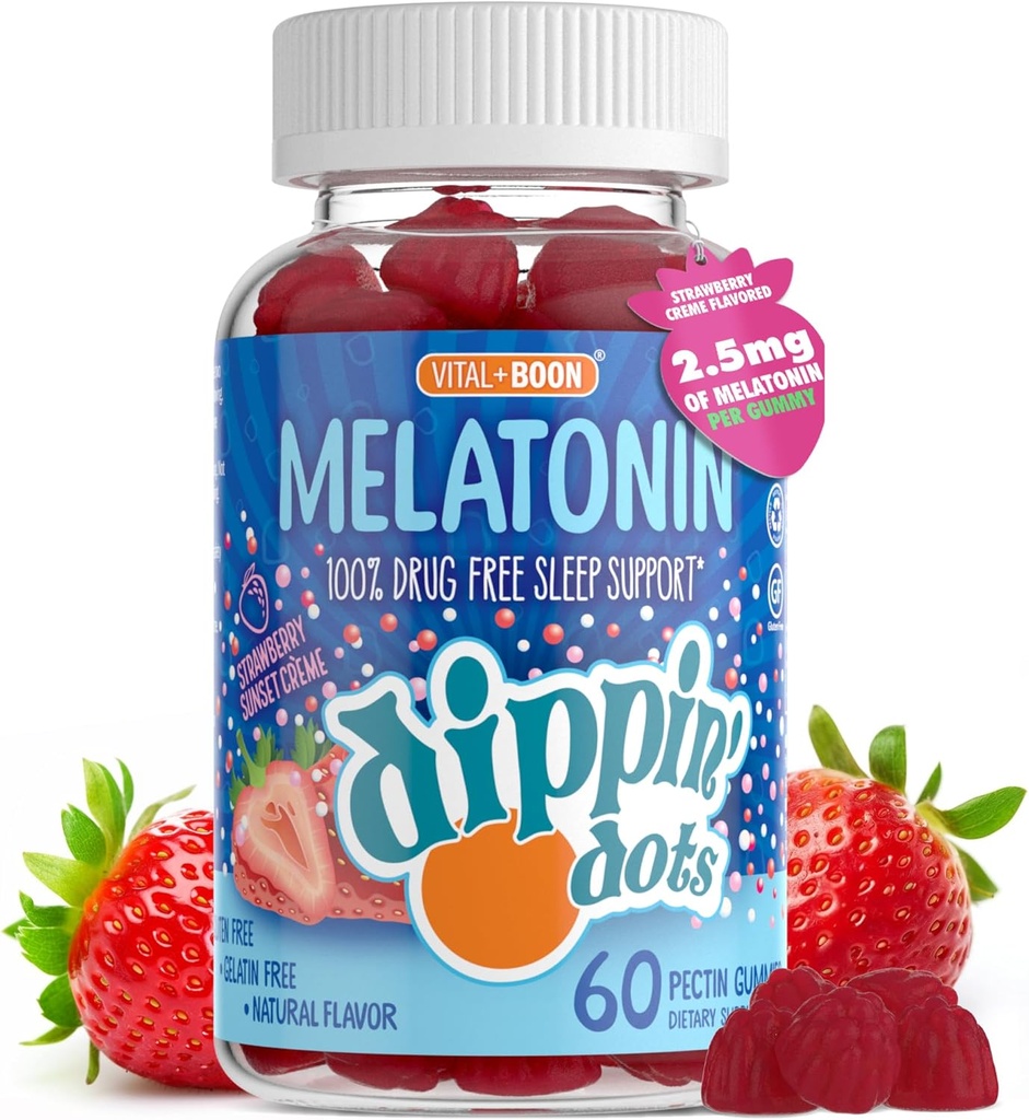 Melatonin Sleep Support Gummies (60 Kont) Strawberry Sunset Creme Flavor Chews | 2.5 mg Per Gummy Sleep Supplement for Children and Yetişkinler | Supplement for Faster & Longer Sleep