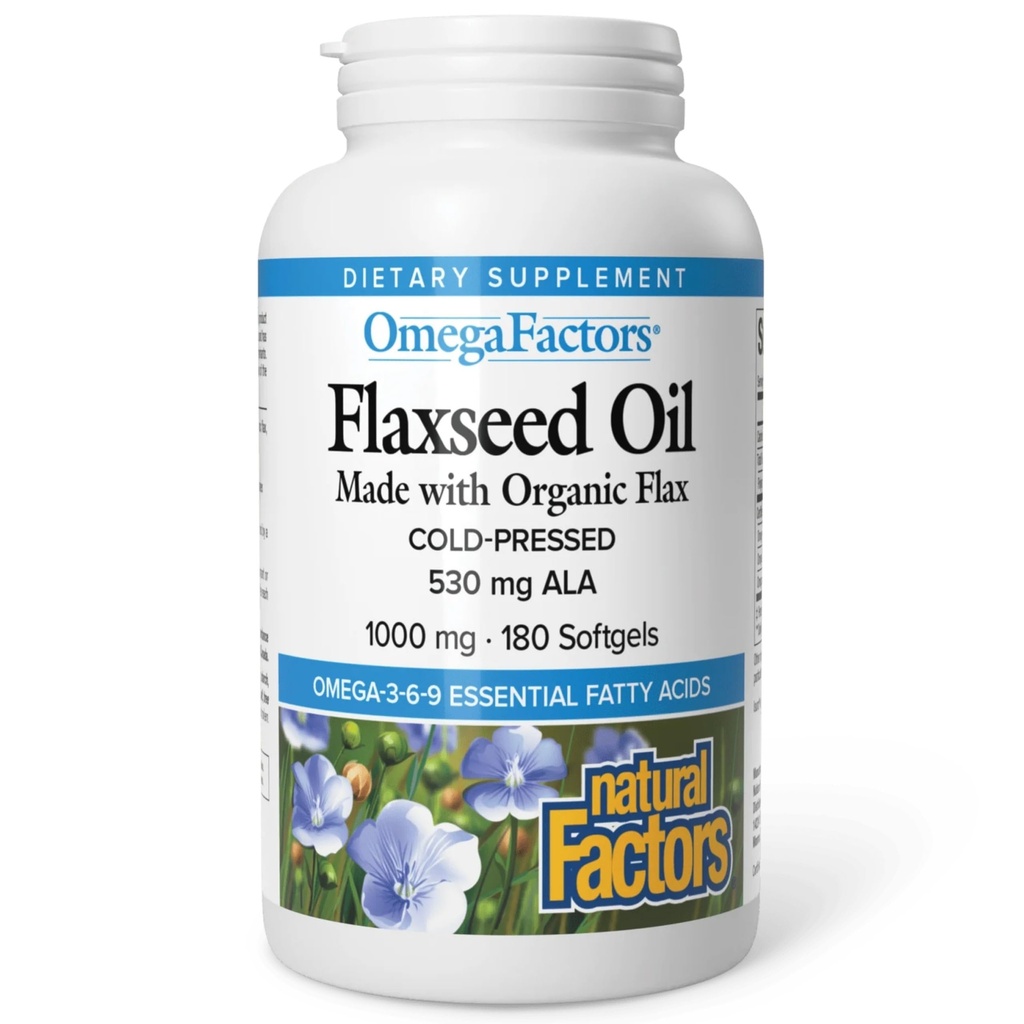 Doğal Faktörler, Flaxseed Oil, Supports General Health with Omega-3, 6 ve 9 Fatty Asits, 180 yumuşakgels (180 hizmet)