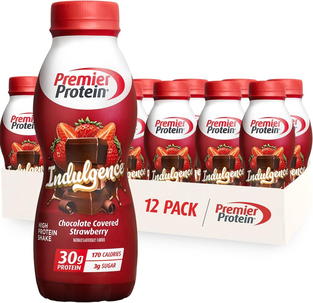 Premier Protein Indulgence Protein Shake, 30g protein, 3g Sugar, Chocolate Covered Strawberry, 11.5 fl oz, 12 paketi