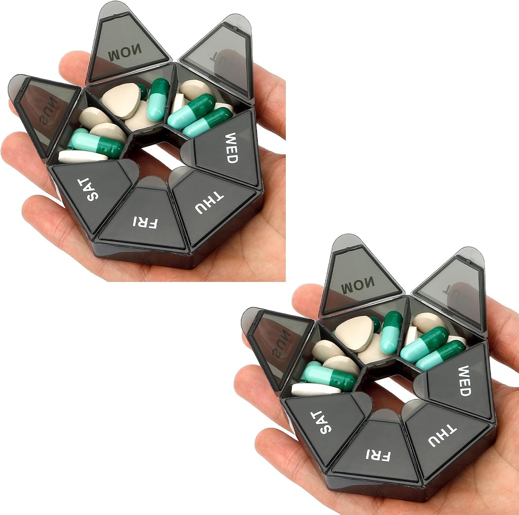 Pill Organizer, 2 Pack Pill Box, Small Pills Case, Tıp Konteyner 1 Gün Bir Gün, Haftalık Tıp Organizecılar, Pill s Cases, Tıp Sahibi, Günlük Organize Seyahat 7 Günü (Black)