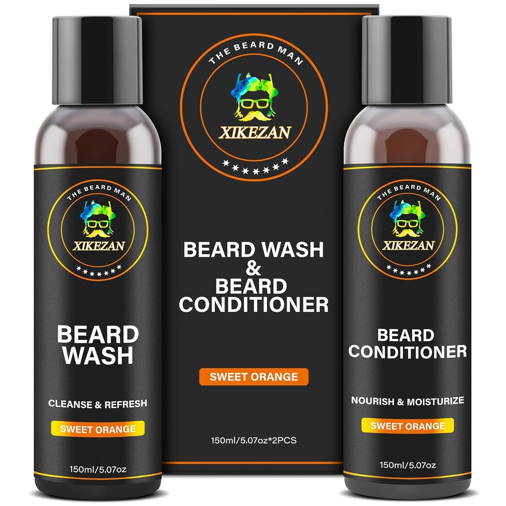 XIKEZAN Beard Wash & Beard Conditioner Φυσικός Αποσκληρυντής σετ w/Argan & Jojoba Λάδια Απλώνει & Ενισχύει τα Χριστούγεννα Stuffers Κάλτσες Πατέρα Δώρα Ημέρα για τους άνδρες Αυτός Μπαμπάς Φίλος Σύζυγος