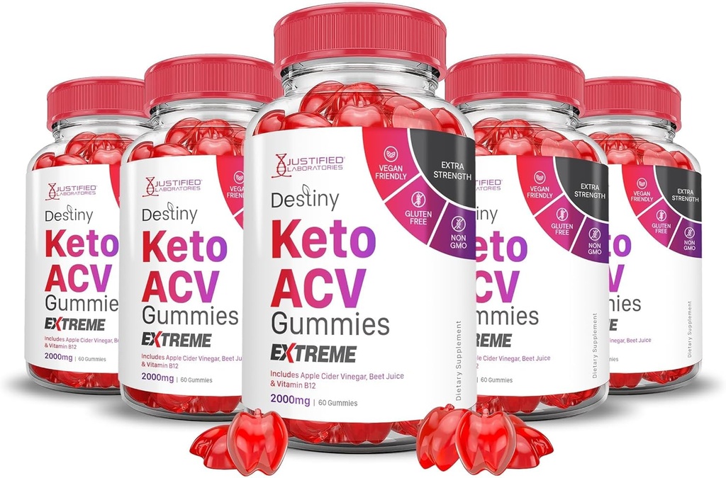 Justified Laboratories (5 Pack Destiny Keto ACV Gummies Extreme 2000MG Destiny Chem Gummies Advanced Formula Apple Cider Vinegar ile Pomegranate Beet Juice B12 Vegan Non GMO 300 Gummys
