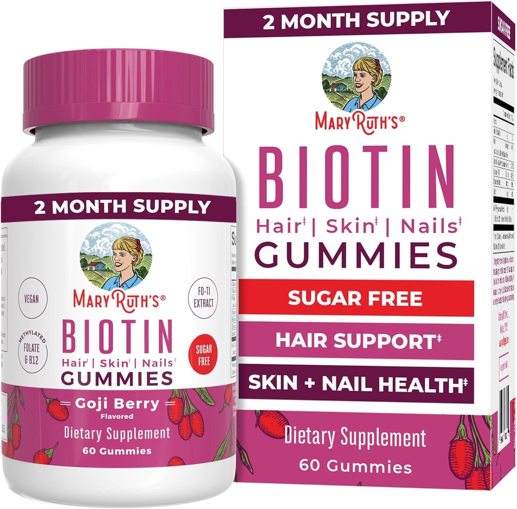 MaryRuth Organics Biotin Gummies | Sugar Free | Vegan | Non-GMO | 2500 mcg Biotin Supplement | Saç Skin ve Nails Vitaminleri | Saç Büyüme Vitaminleri | Saç Büyüme Tamam | 60 Kont