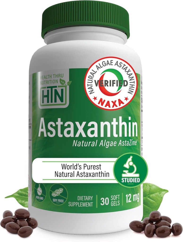 Health Thru Beslenme Astaxanthin Triple Strength 12mg Supplement 30 Softgels | AstaZine from Algae Organically Grown in Pristine Himalaya Su | Skin and Vision Support