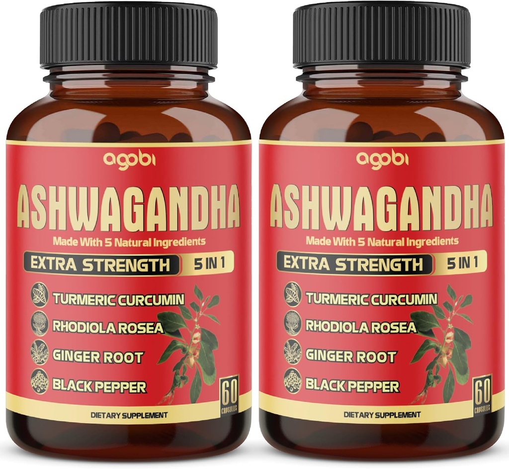 2 Packs - 60 Capsules Ashwagandha Capsules - Yüksek Yoğun - 5in1 Formula Ashwagandha, Turmeric, Rhodiola Rosea, Ginger, Black Pepper - 4 Ay Supply