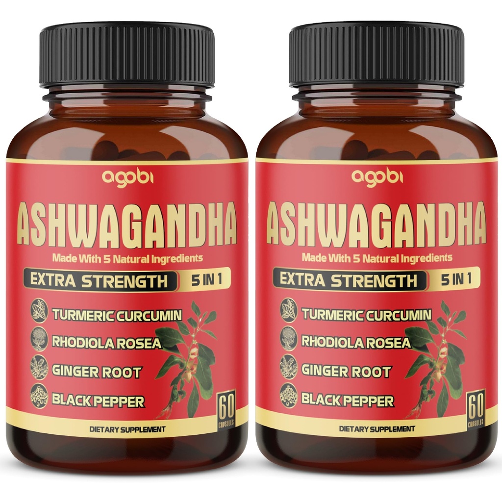 2 Packs - 60 Capsules Ashwagandha Capsules - Yüksek Yoğun - 5in1 Formula Ashwagandha, Turmeric, Rhodiola Rosea, Ginger, Black Pepper - 4 Ay Supply