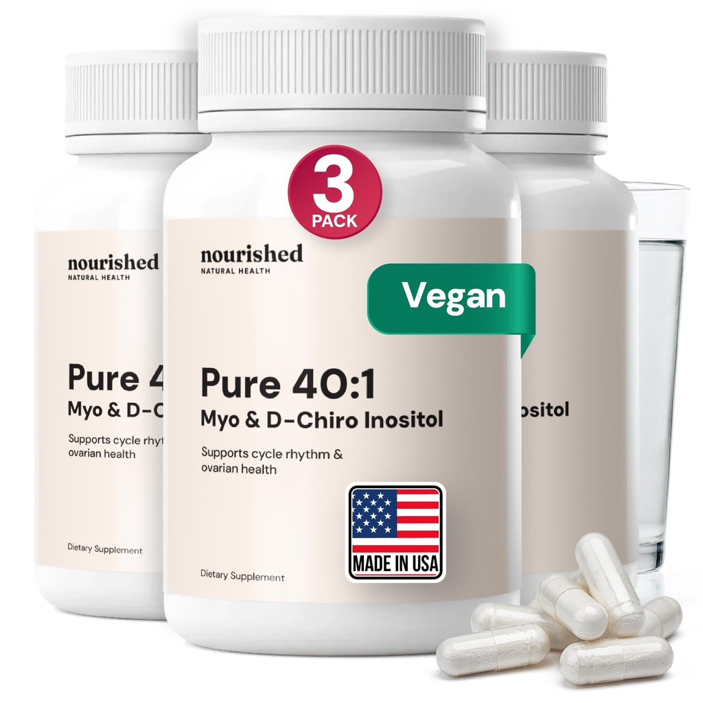 Nourished 40:1 Myo-inositol & D-Chiro Inositol - Kadınlar için Fertness, Skin Health veya Menstrual Cycle Belirtileri - Kadınlar için Hormon Dengesi - 360 Capsules