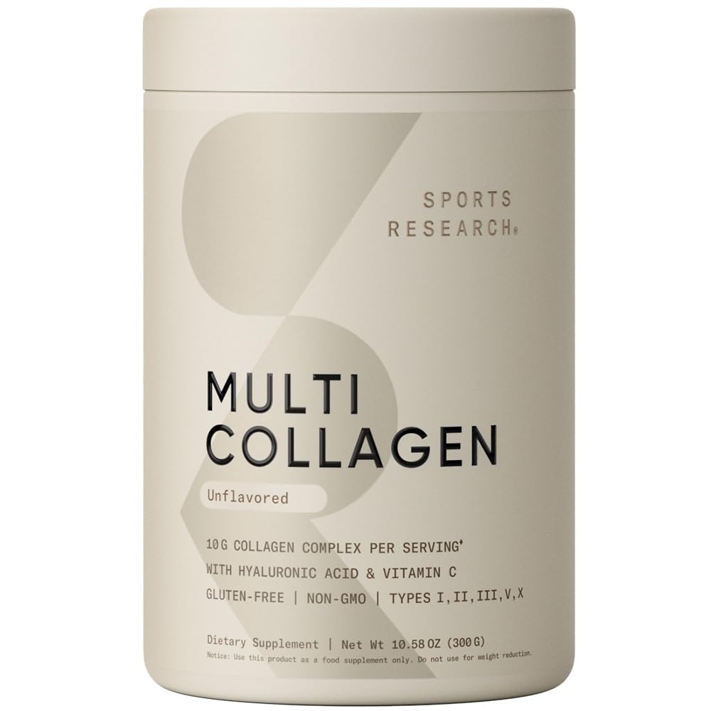 Spor Araştırması Multi Collagen Protein Tozu (Type I, II, III, V, X) Hyaluronik Asit + Vitamin C | 5 Gıda bazlı Collagen, 30 Hizmet (Unflavored)