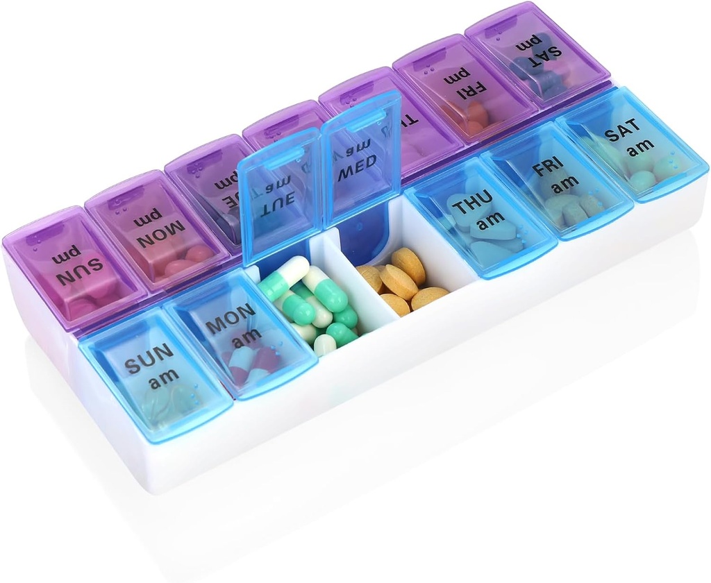 Haftalık Pill Organizer 2 Times A Day 7 Day Pill Box Mother Pill Konteyner (2 Times Blue +Purple)