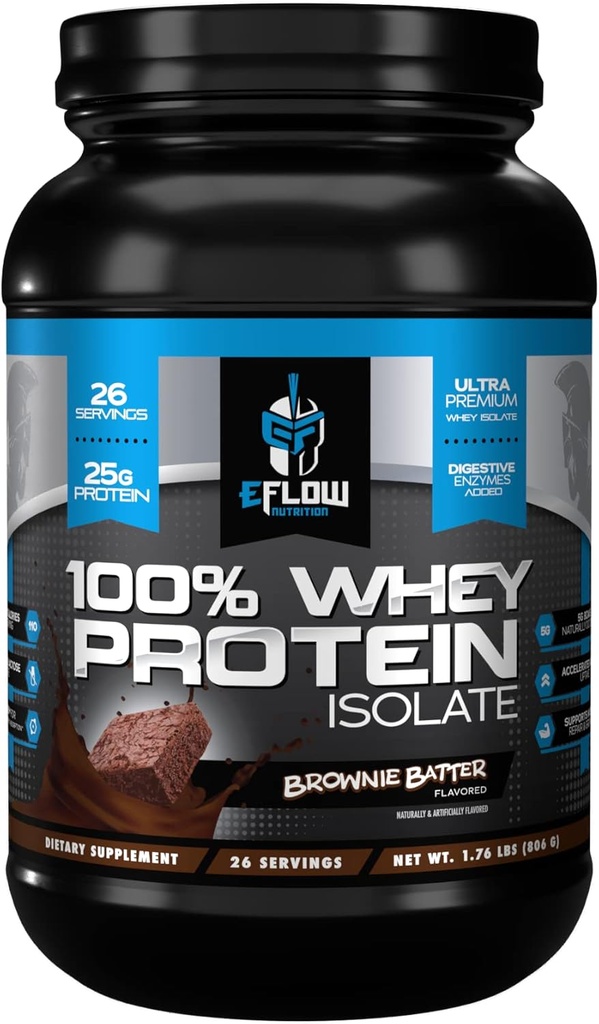eFlow Beslenme% 100 Whey proteini - Gluten & Lactose-Free Digestive Enzymes eklendi, Low Carb, Post Workout Shake, Fast Digesting for Optimal Kas Recovery - Brownie Batter (26 hizmet)