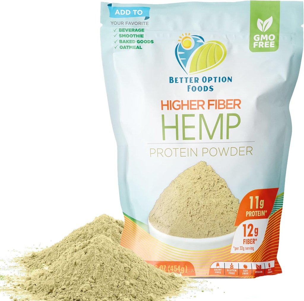 Hemp Protein Powder - Plant Based Protein Powder with Higher Hemp Fiber & Essential Amino Acids - Easy-to-Digest Vegan Protein Powder for Oatmeal, Smoothies, & Baked Goods, 16oz
