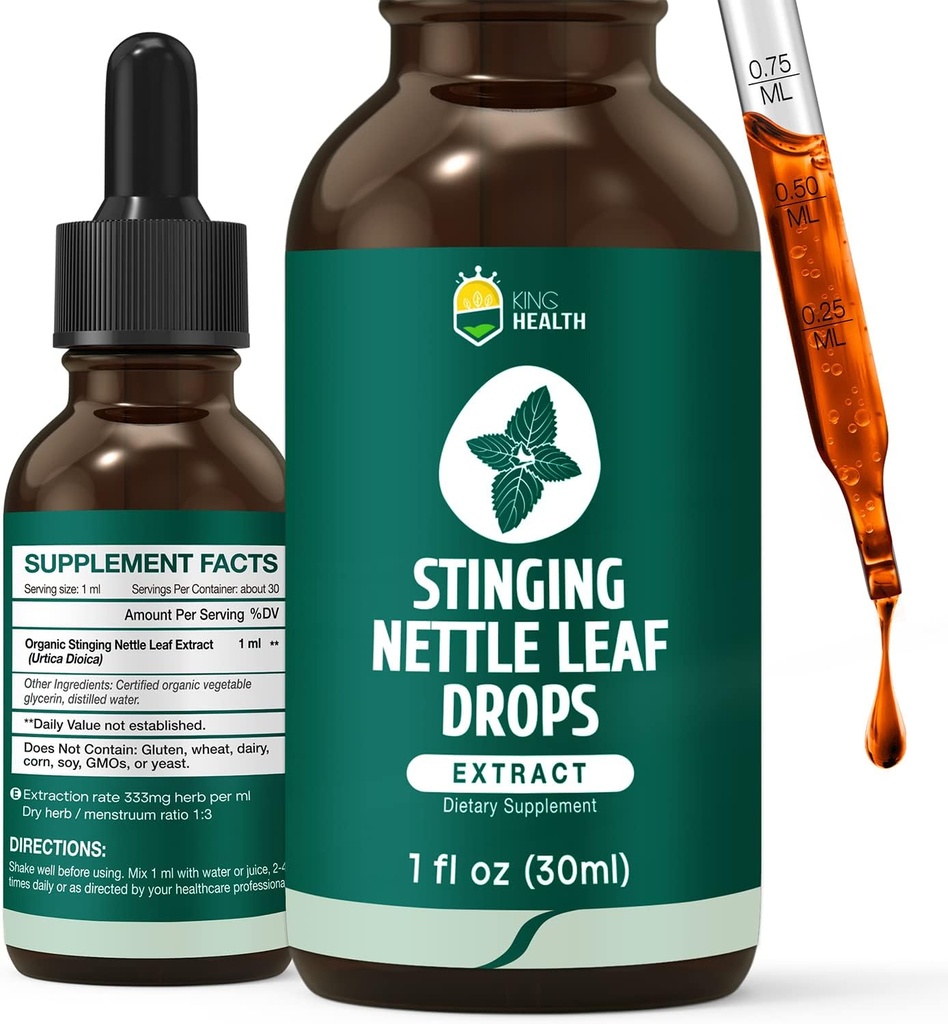 Nettle Tincture, Organik Nettle Broşürü Sıvı, %98 Abhidrasyon, Vegan, Non-GMO, Gluten Free, Alkol Free- 1 Fl Oz