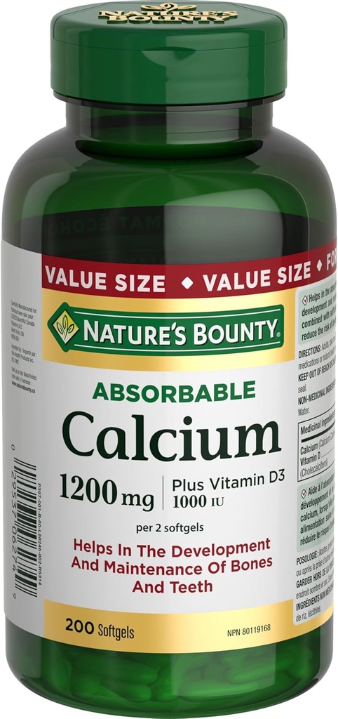 Nature's Bounty Absorbabledis 1200 mg artı Vitamin D3 1000IU 200 sayı