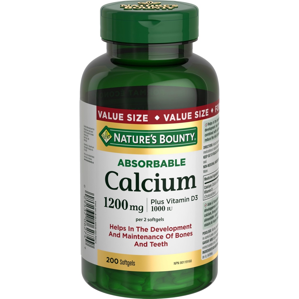 Nature's Bounty Absorbabledis 1200 mg artı Vitamin D3 1000IU 200 sayı