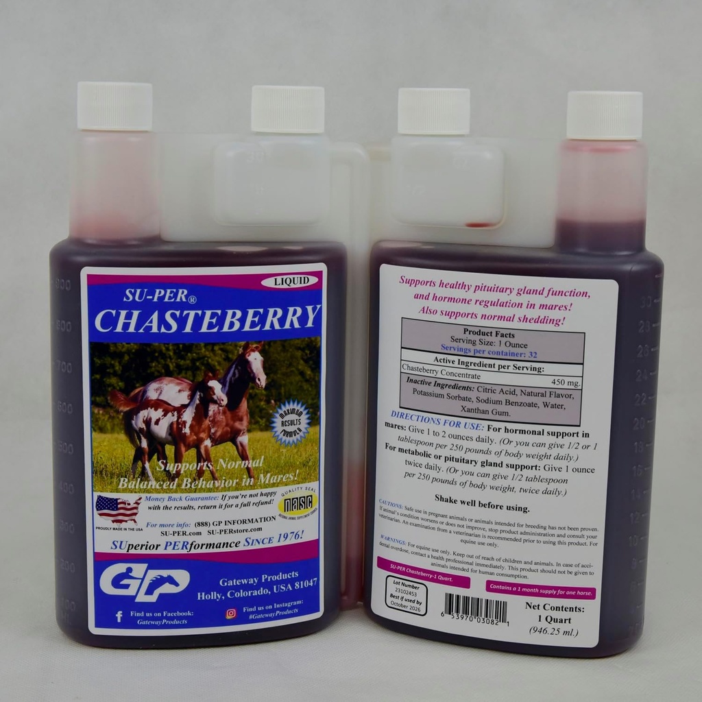 Atlar için SU-PER Chasteberry Supplement - Hormon Düzenleme ve Sağlıklı Pituitary Gland Function in Mares - Chasteberry for Horses - 1 Quart, (2 Pack)