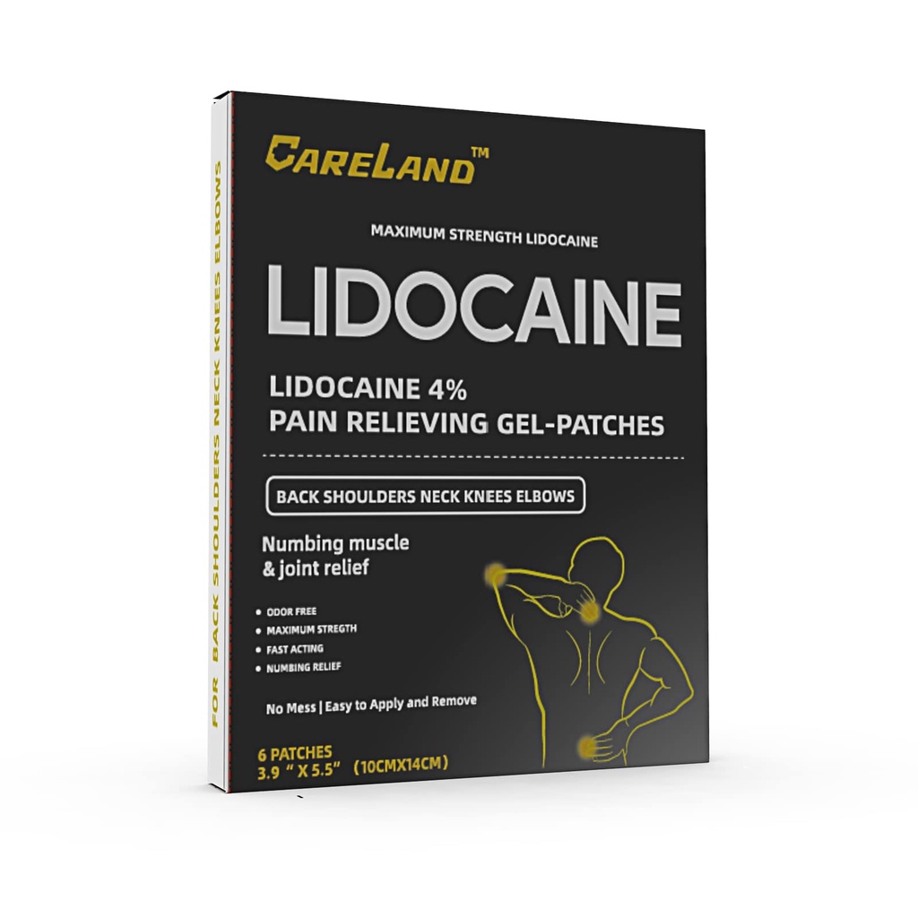 CARELAND 4% Lidoka Gel Patch, 6 Kont | Boy Diz Arka ve Omuz omuzlarında Kas Yardımı Için En Güçlü Ağrı Patchleri | Soothing Nerves için Numbing Patch, Ortaklar