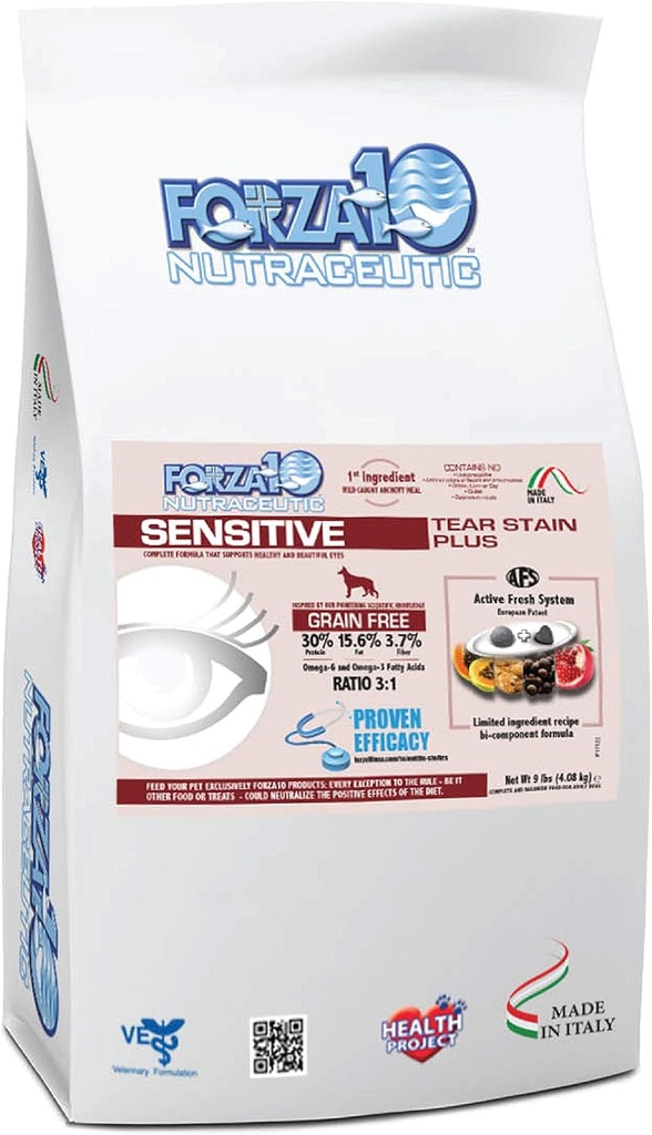 Forza10 Hassas Çayr Stainj Ücretsiz Kuru Köpek Gıdası, Köpek Çayır Stain, Dog Eye Care ve Tear Stain Rer (9 Pounds) Azaltılması için formüle edilmiştir.