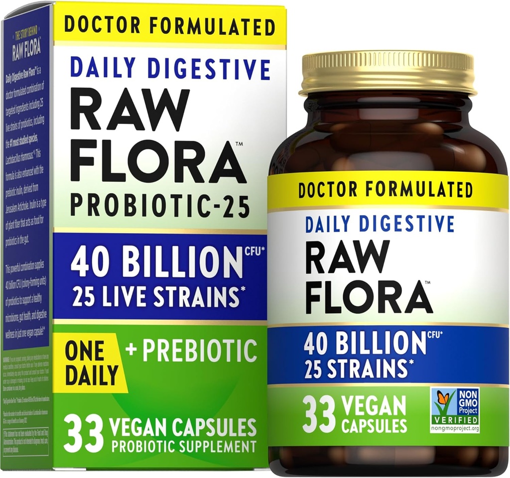 Nature's Truth Raw Flora Probiyotik with Prebiyotiks | 40 Milyar CFU | Daily Digestive Vegan Capsules | Gluten Free Supplement for Men and Women