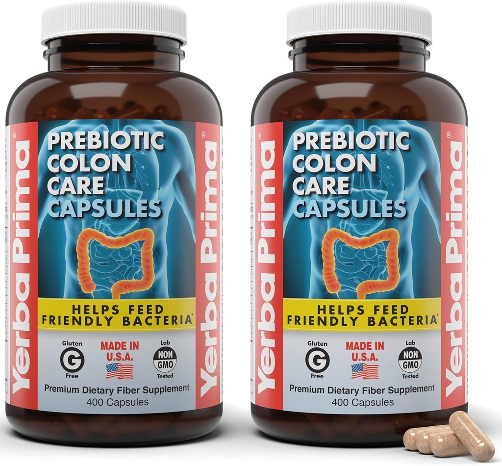 Yerba Prima Prebiyotik Kolon Bakım Kapsülleri, 400 Caps (Pack of 2) - Diyetsel Fiber Supplement Beş Formları - Sağlıklı ► ve Normallik ve Digestive Support için Çözülen Fiberler